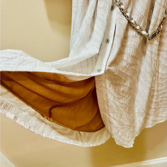 ✨ Michael Michael Kors Metallic Shimmer Midi Dress Chain Waist L - Picture 7 of 16